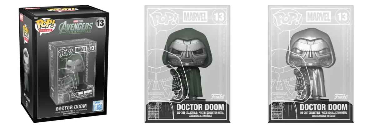Funko Pop Die-Cast Doctor Doom from Avengers: Doomsday: box, painted version and silver chase